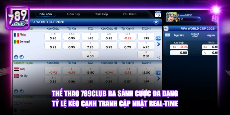 Thể thao 789Club ba sảnh cược đa dạng tỷ lệ kèo cạnh tranh cập nhật real-time.